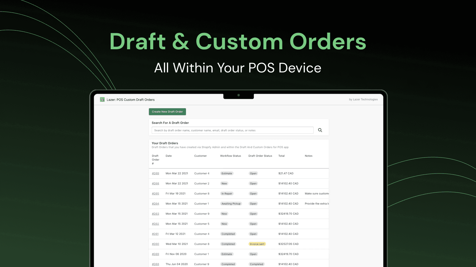 Draft And Custom Orders For POS