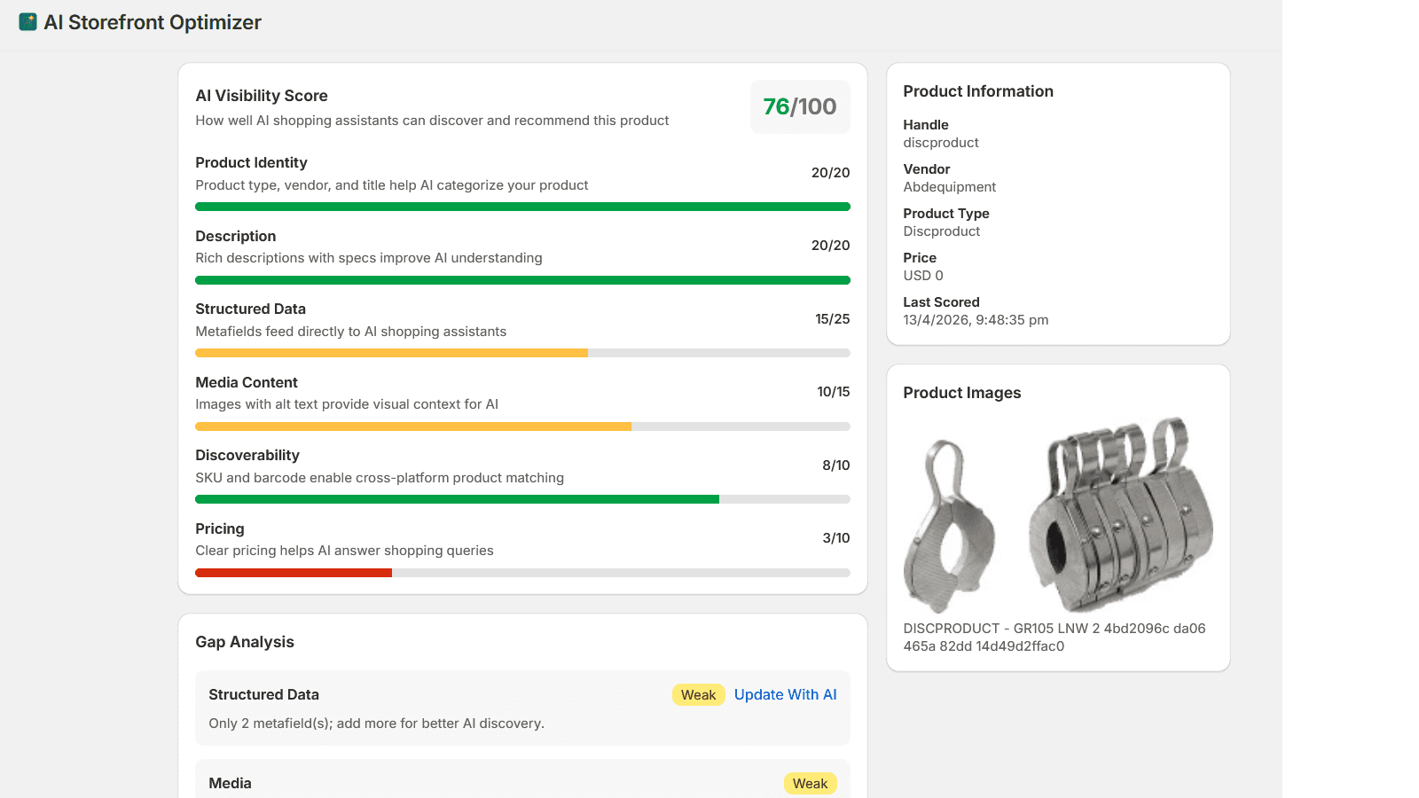 product score ai storefront optimizer
