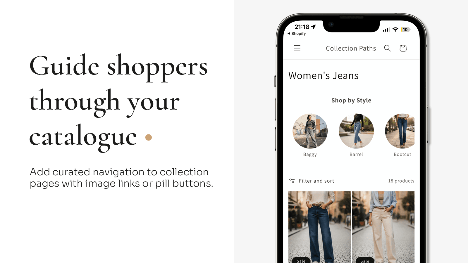 Image navigation guiding shoppers through a Shopify catalogue