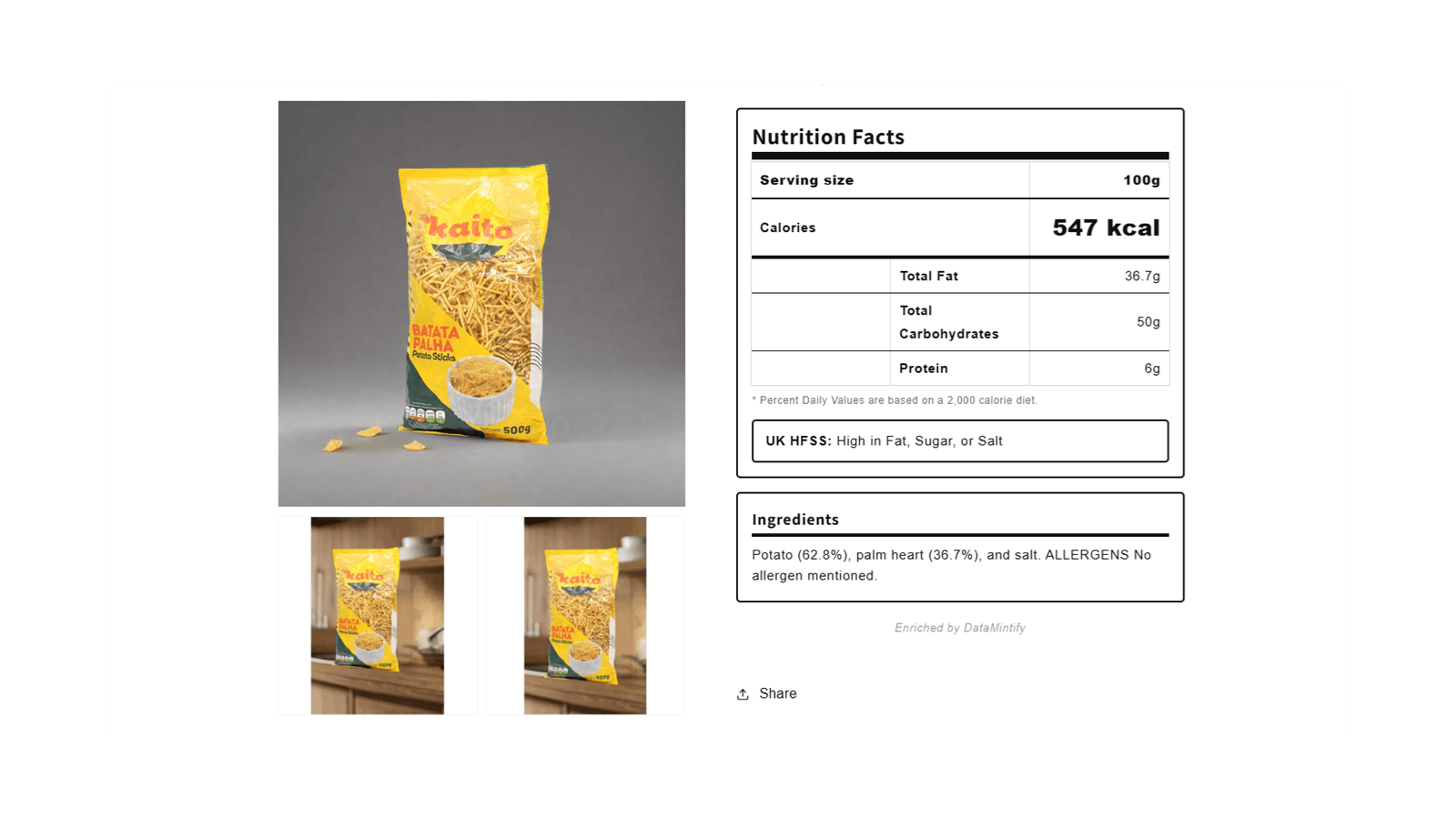 Shopify Store Nutrition Enrichment