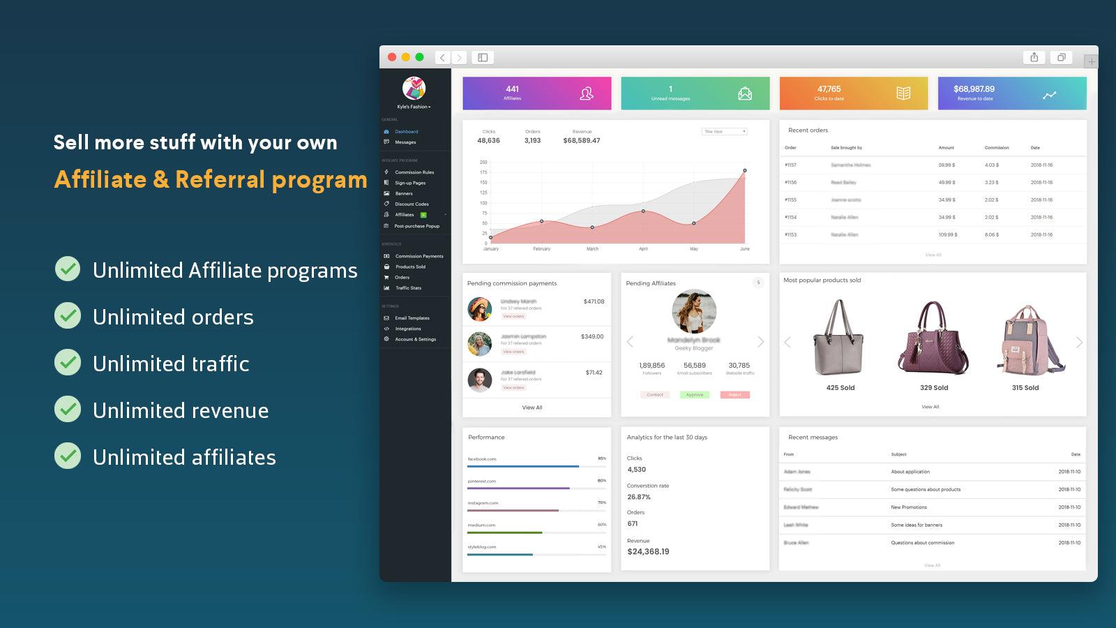 Affilo Affliate Marketing app's dashboard.
