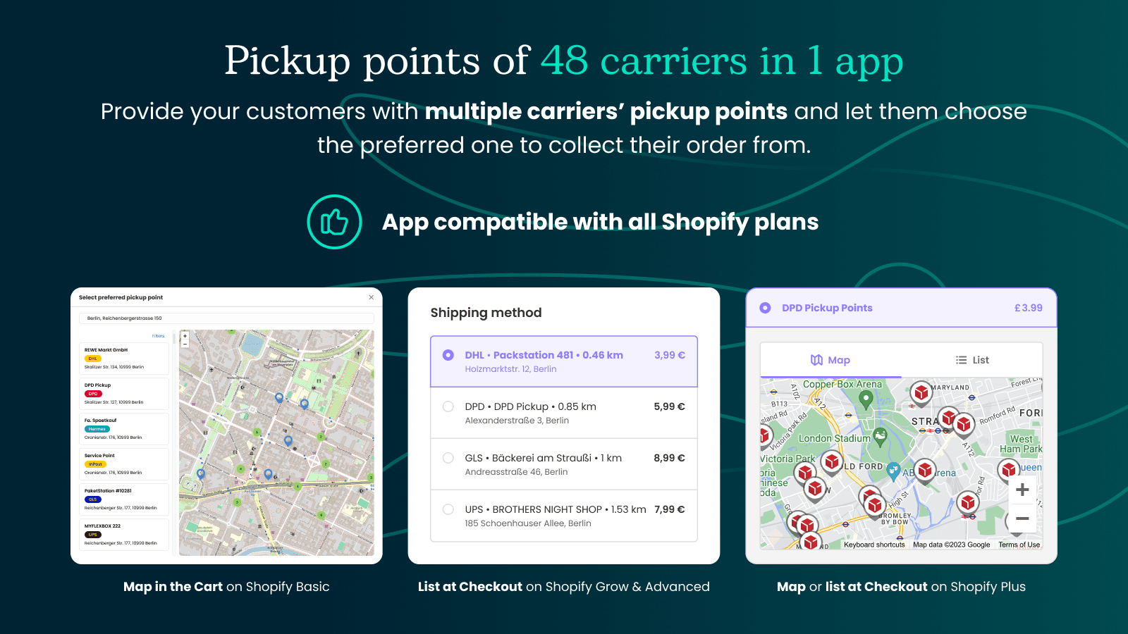 Pickup points at Shopify checkout - Multiple carriers in 1 app