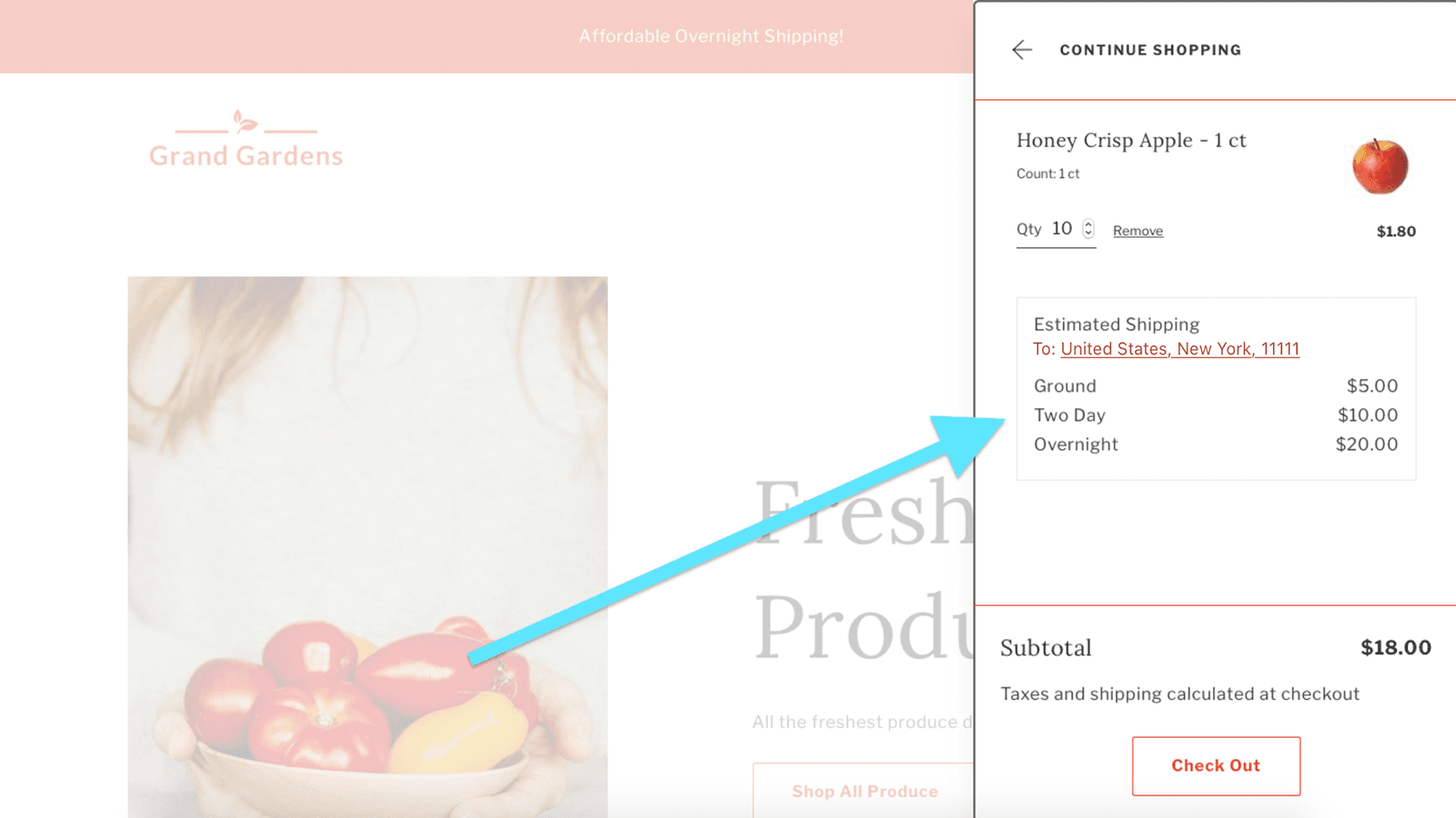 Shipping Rates Widget - Example on Website Cart Drawer