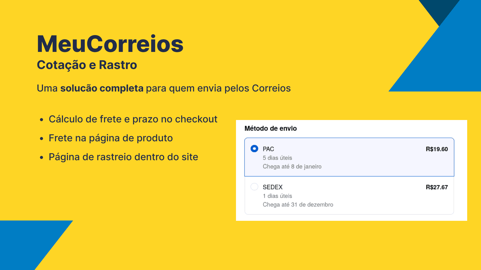Correios cálculo de frete prazo checkout rastreamento rastreio