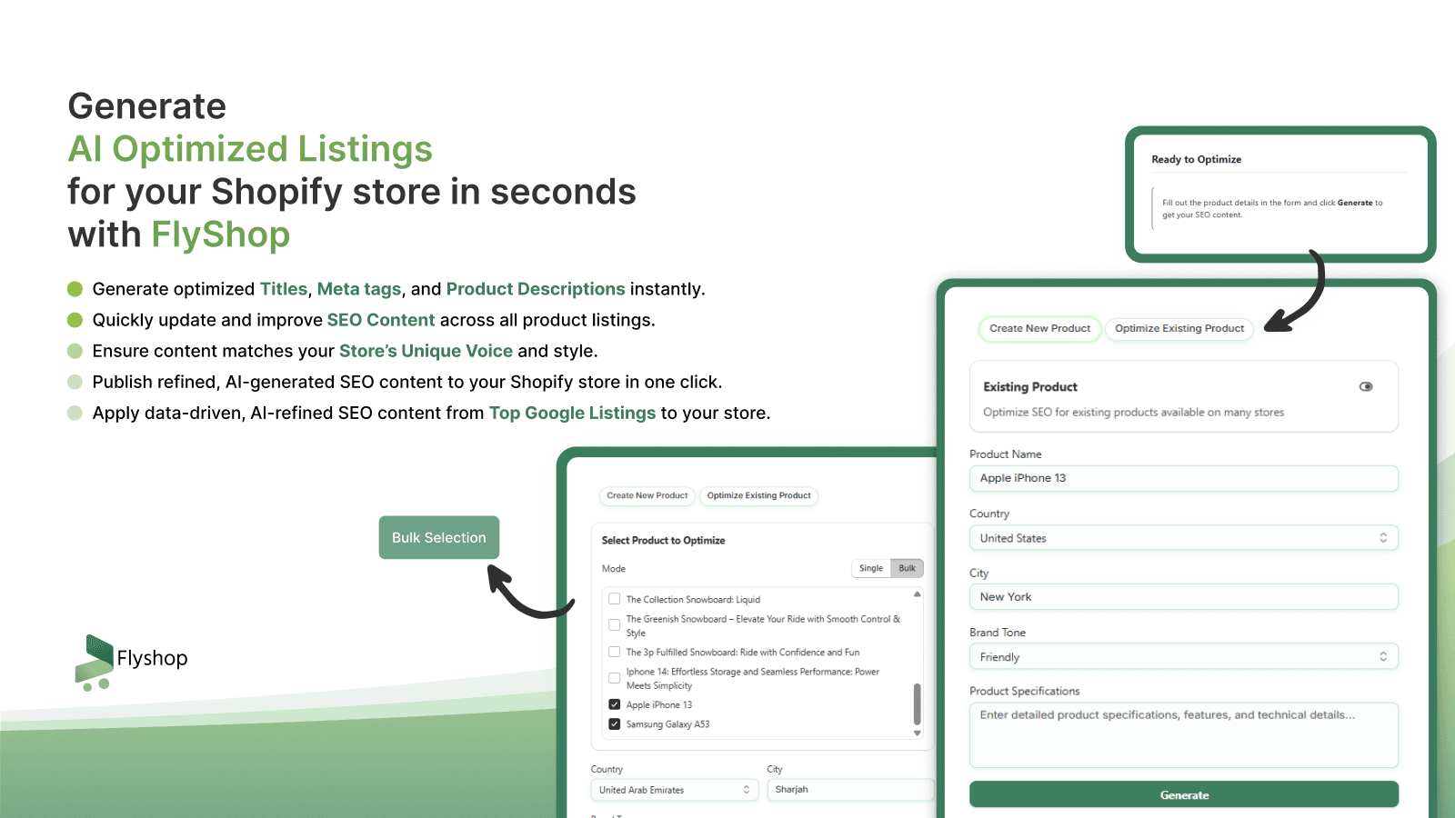 FlyShop creates bulk product titles, meta tags, and descriptions
