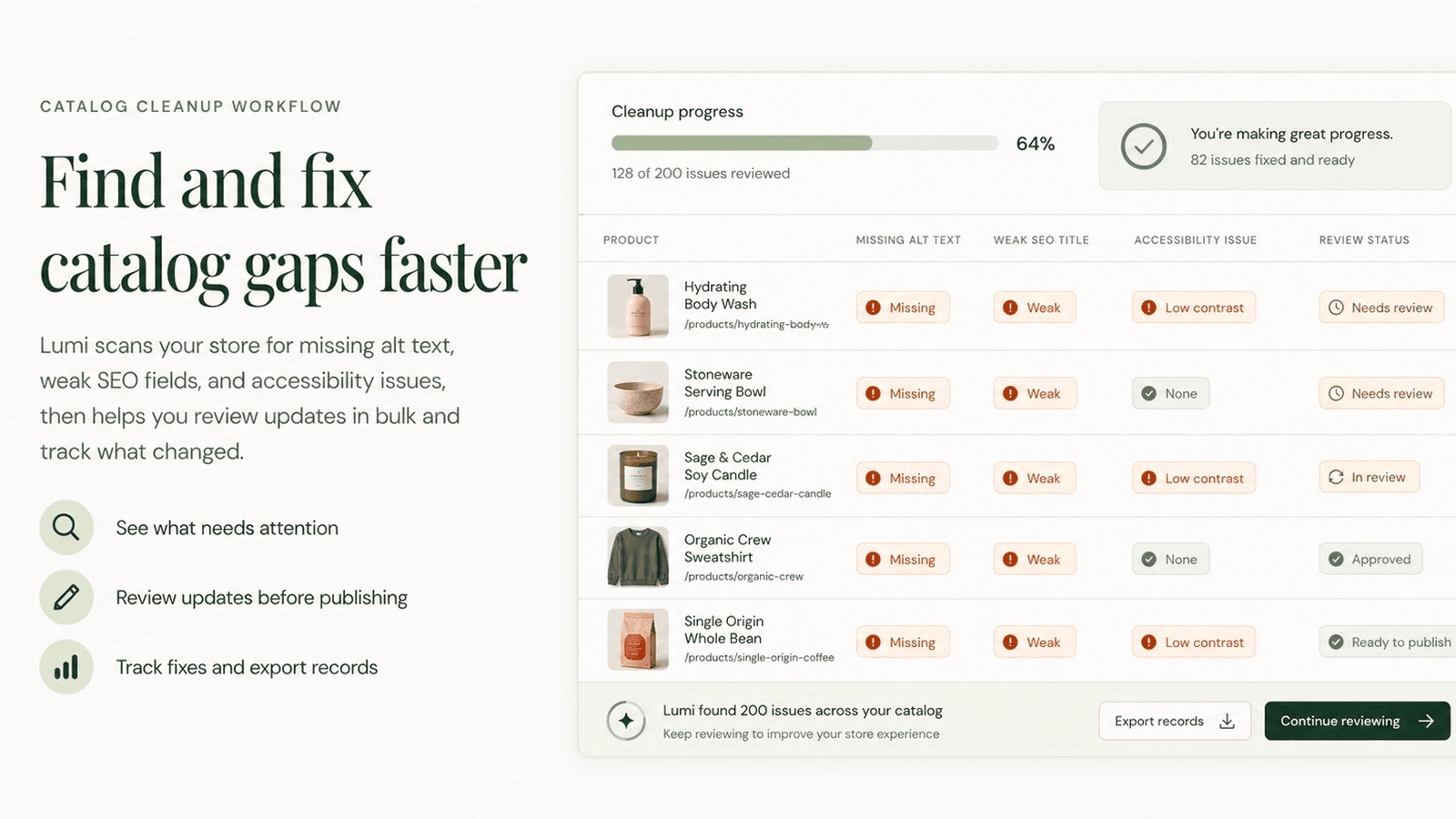 Lumi dashboard for alt text and accessibility cleanup