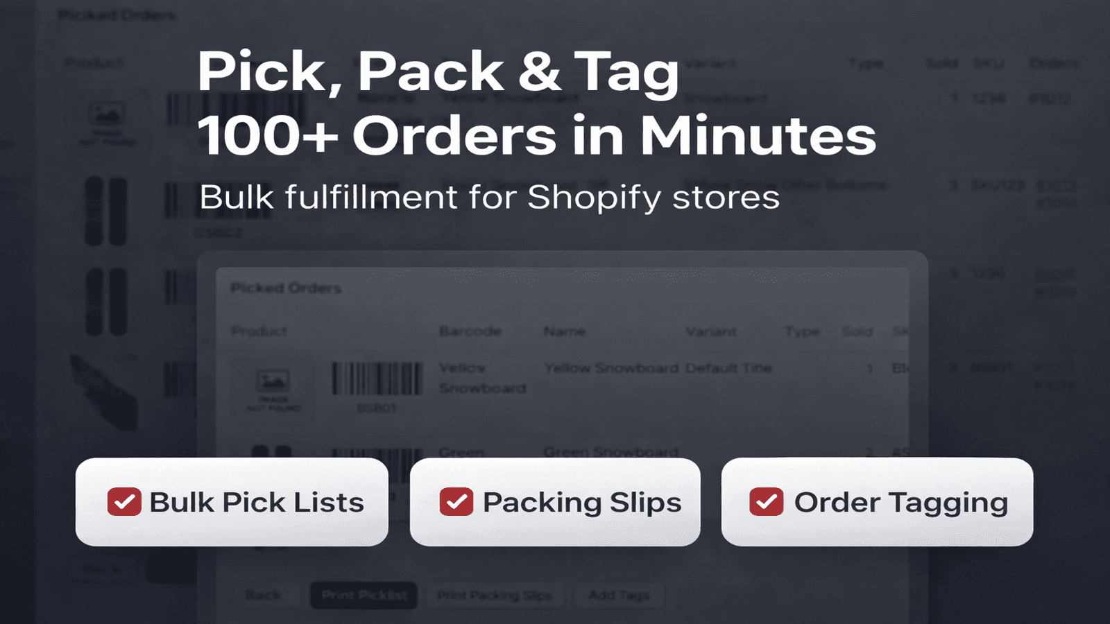Pickadoodl - Bulk Pick Lists + Packing Slips + Order Tagging