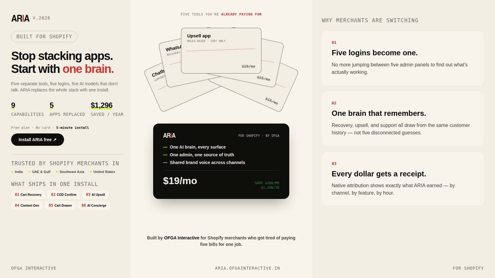 ARIA replaces cart recovery, upsells, support & AI content apps