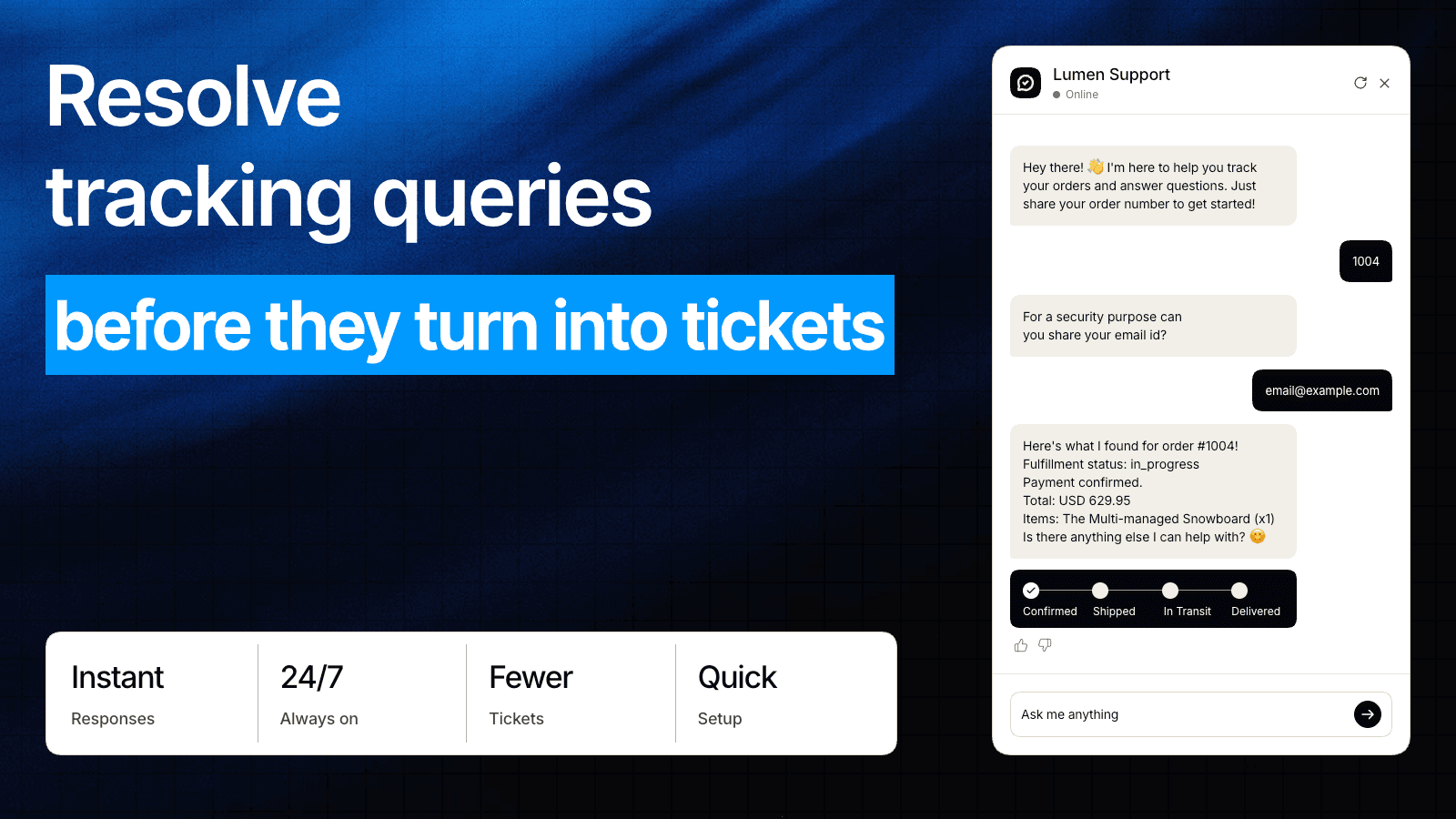 Lumen resolves Shopify order tracking before tickets