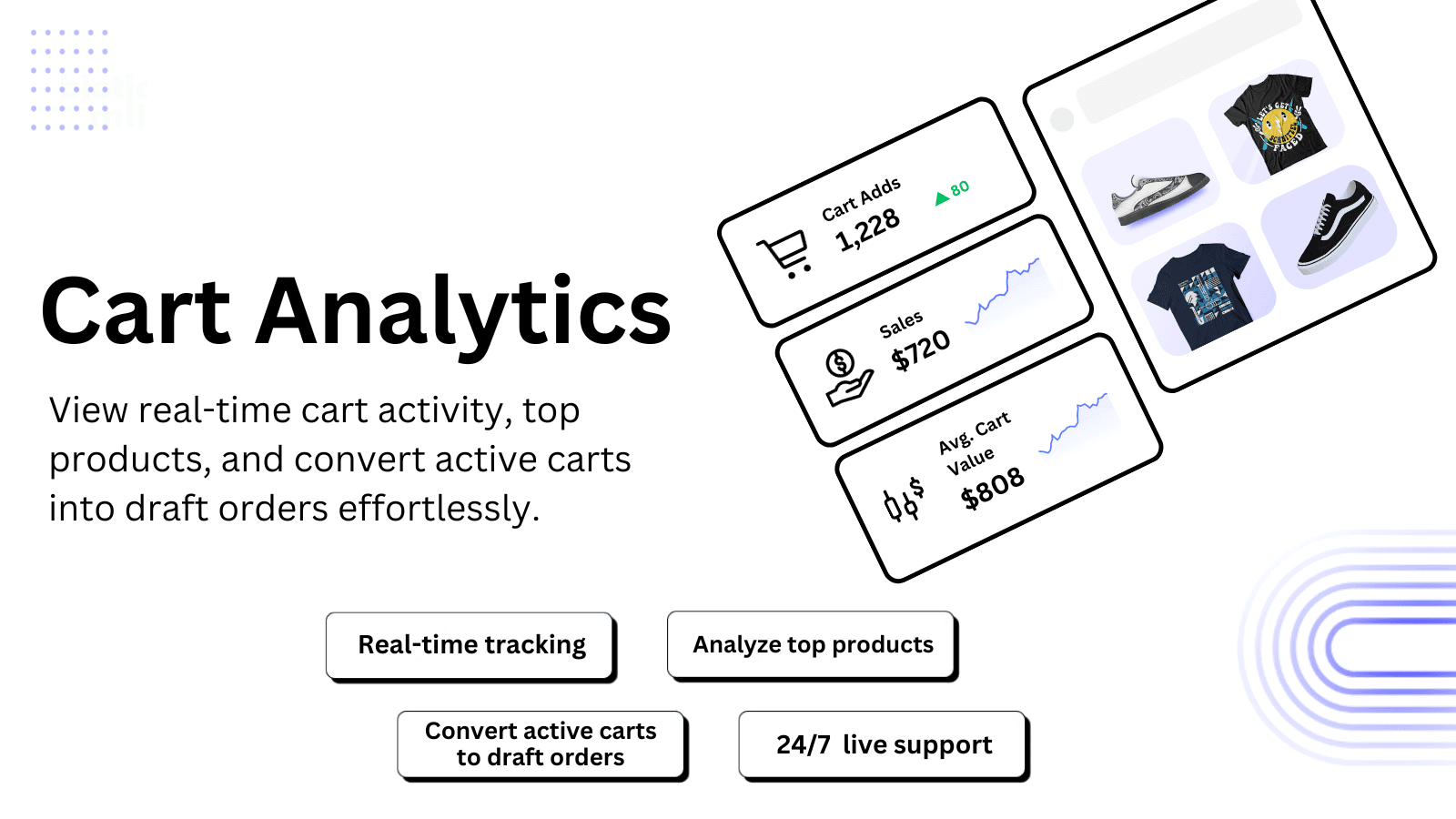 View real-time cart activity, top products and generate reports
