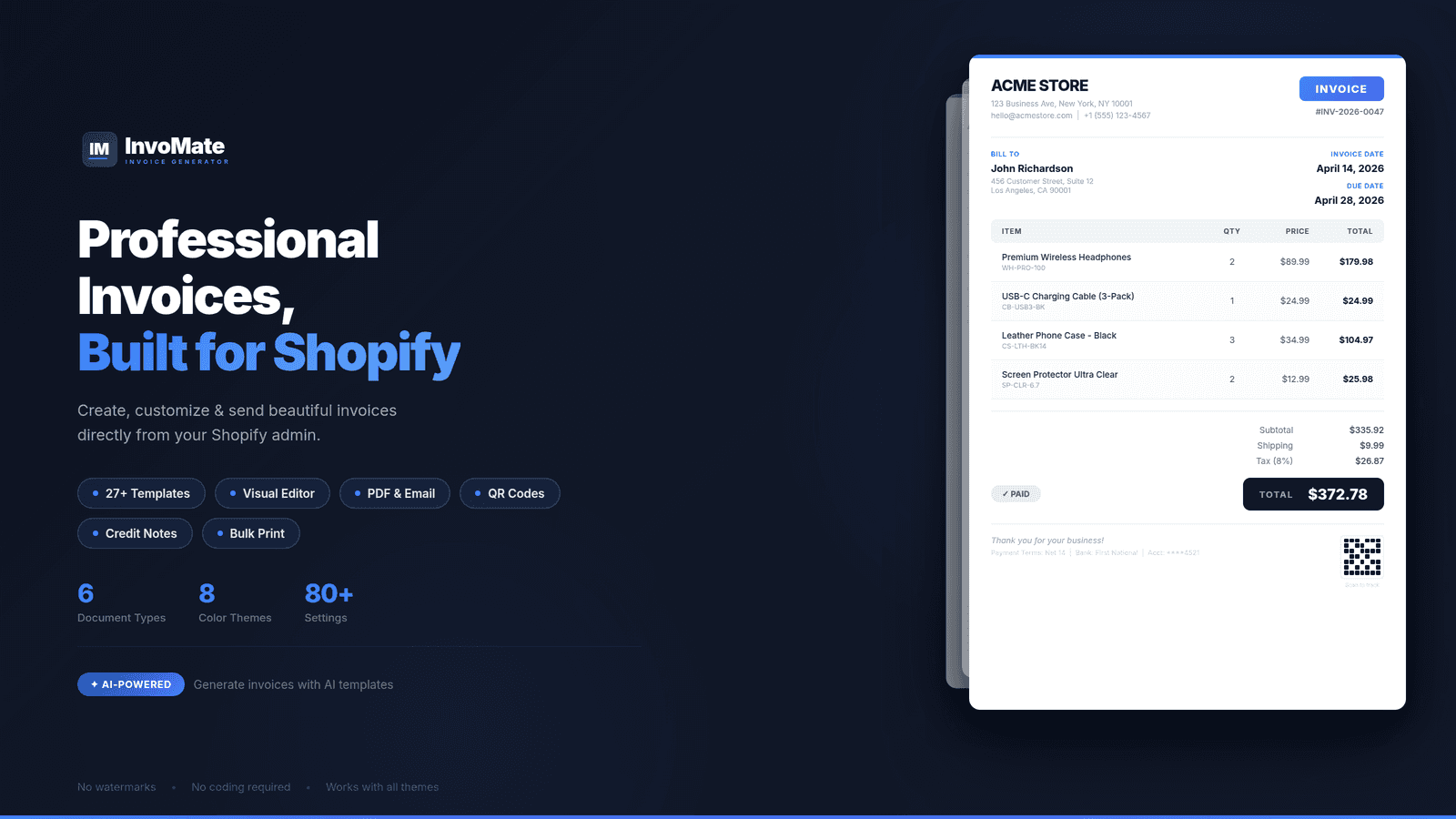 InvoMate - Professional invoice generator app for Shopify stores