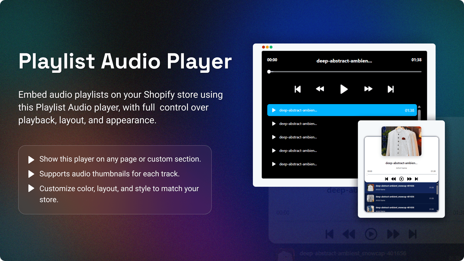 Playlist Audio Player demo showing multiple skins