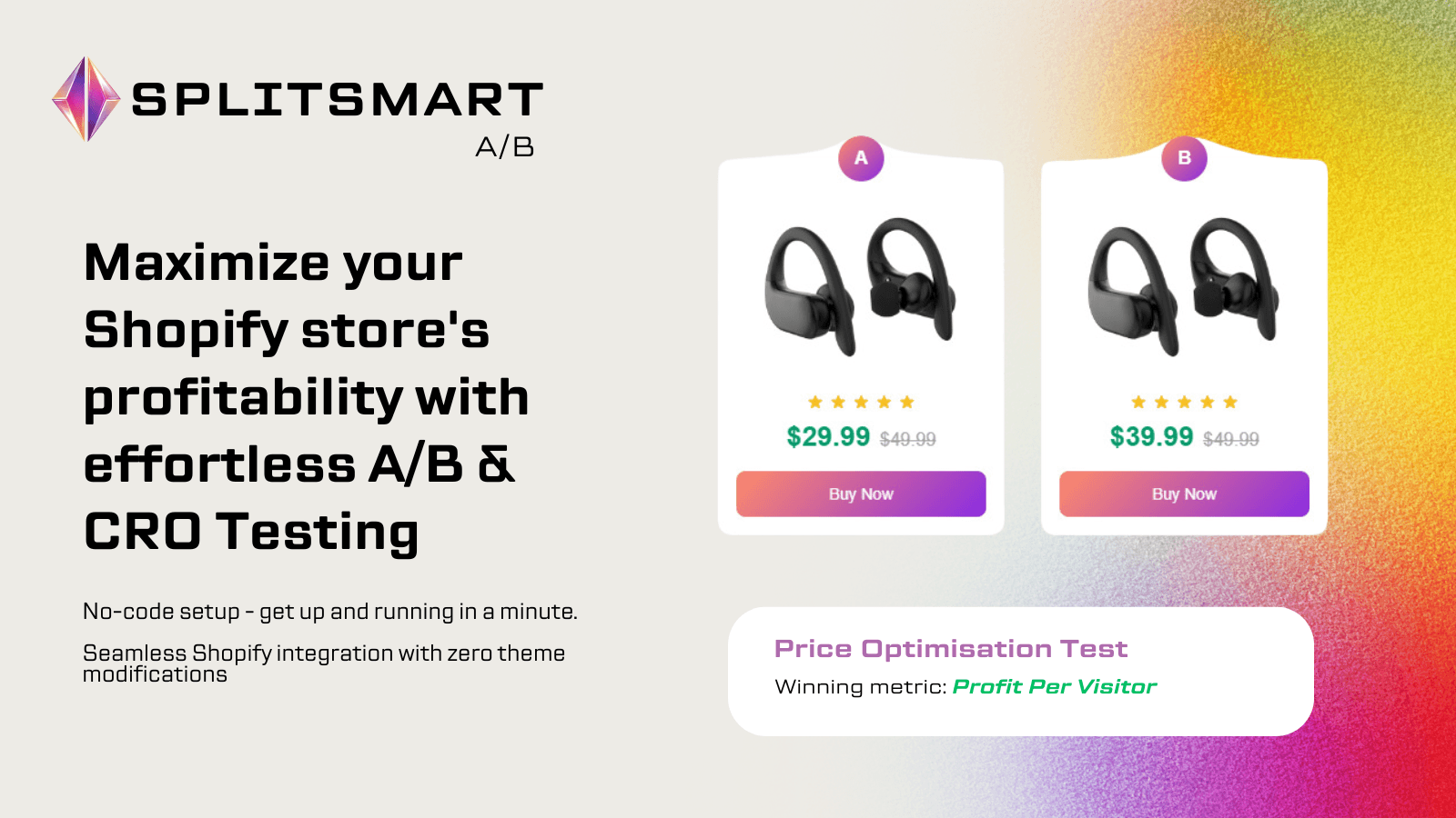 SplitSmart A/B testing dashboard with conversion metrics
