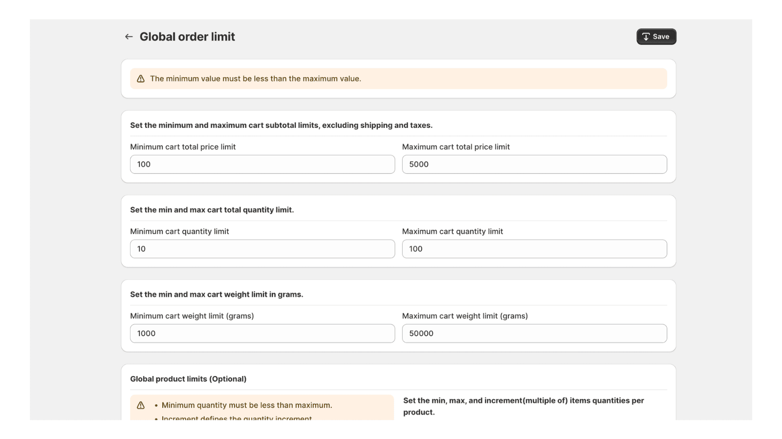 Order Limit