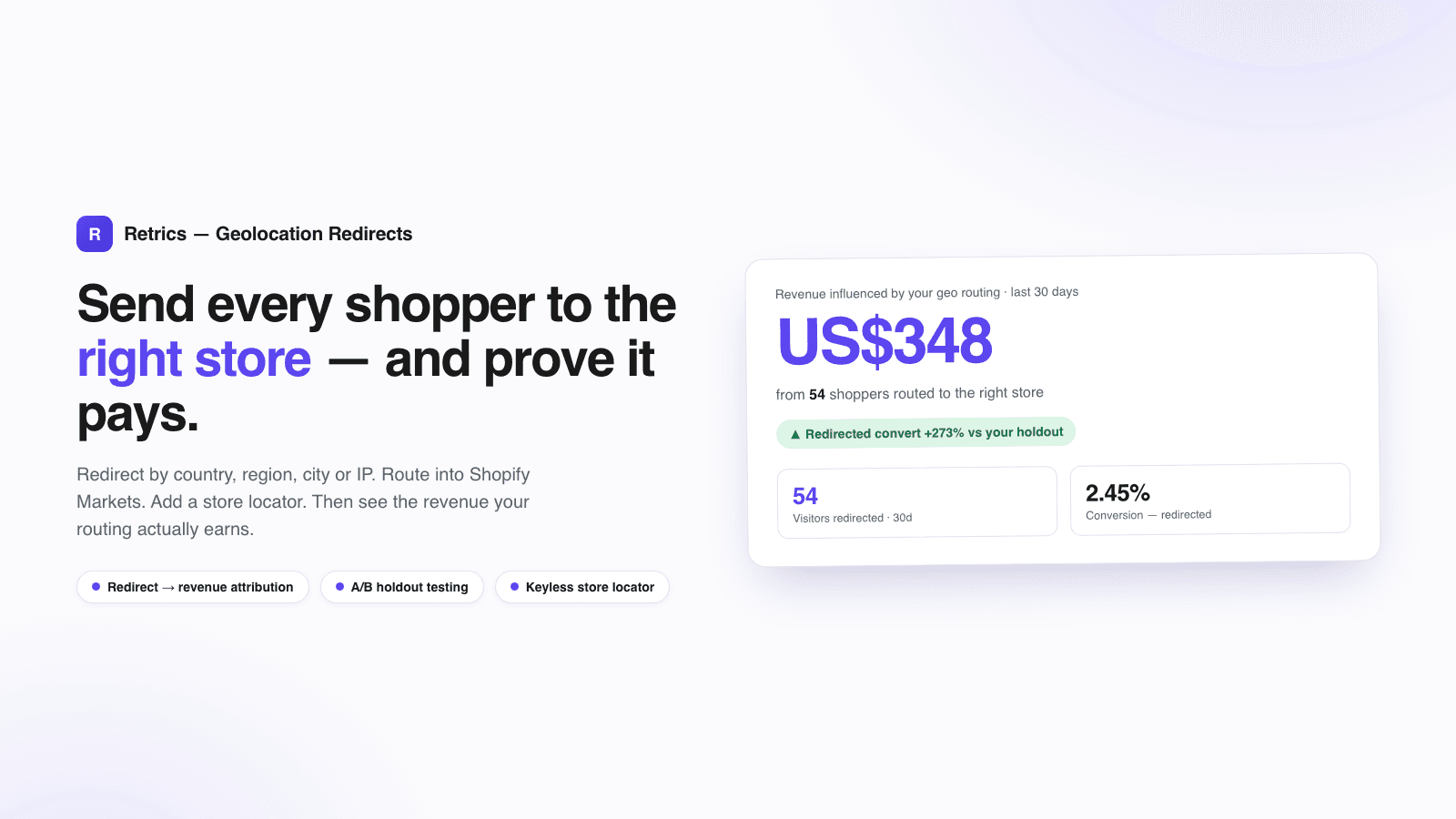Redirect shoppers by location, plus a built-in store locator