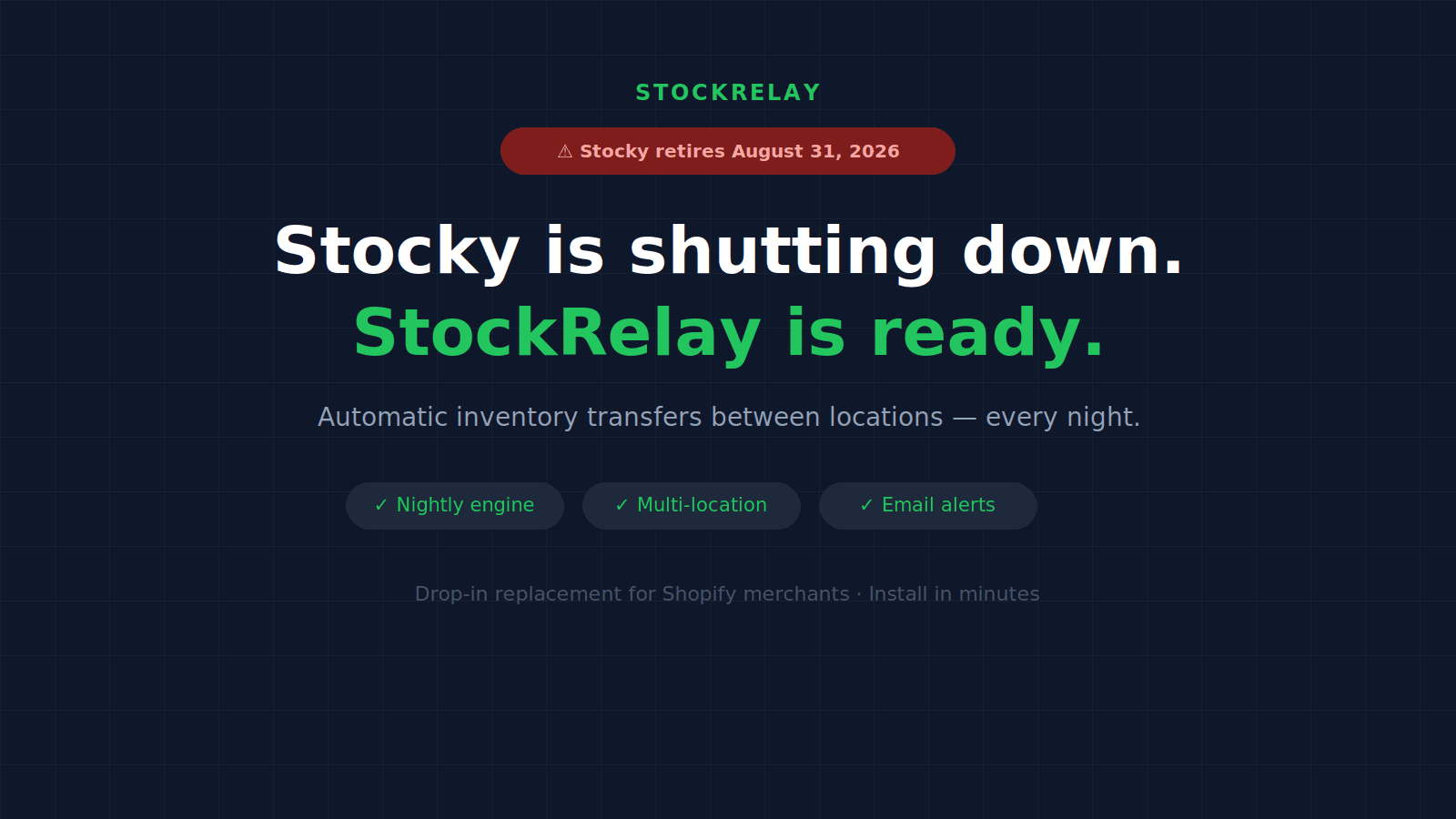 StockRelay — automatic inventory transfers, the Stocky replaceme