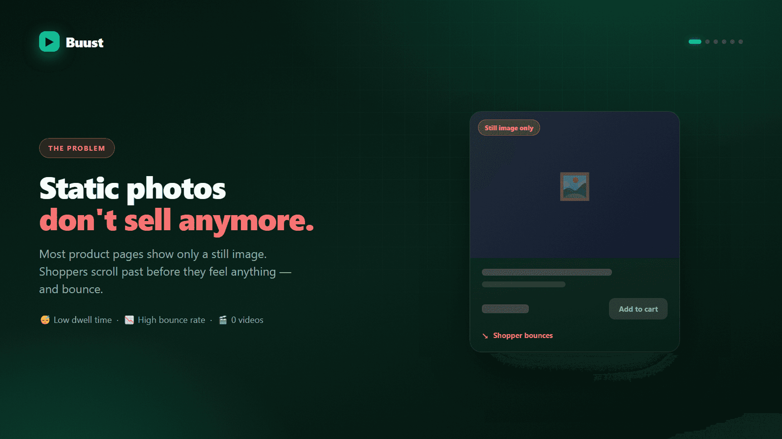 Product page mockup showing only a static image, no video