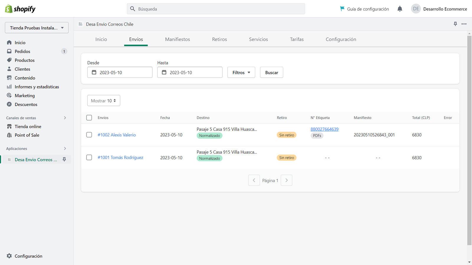 Administrador de envíos