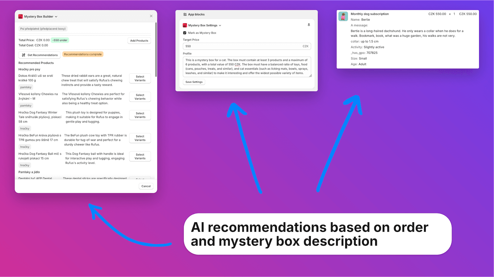 AI recommendations based on order and mystery box description