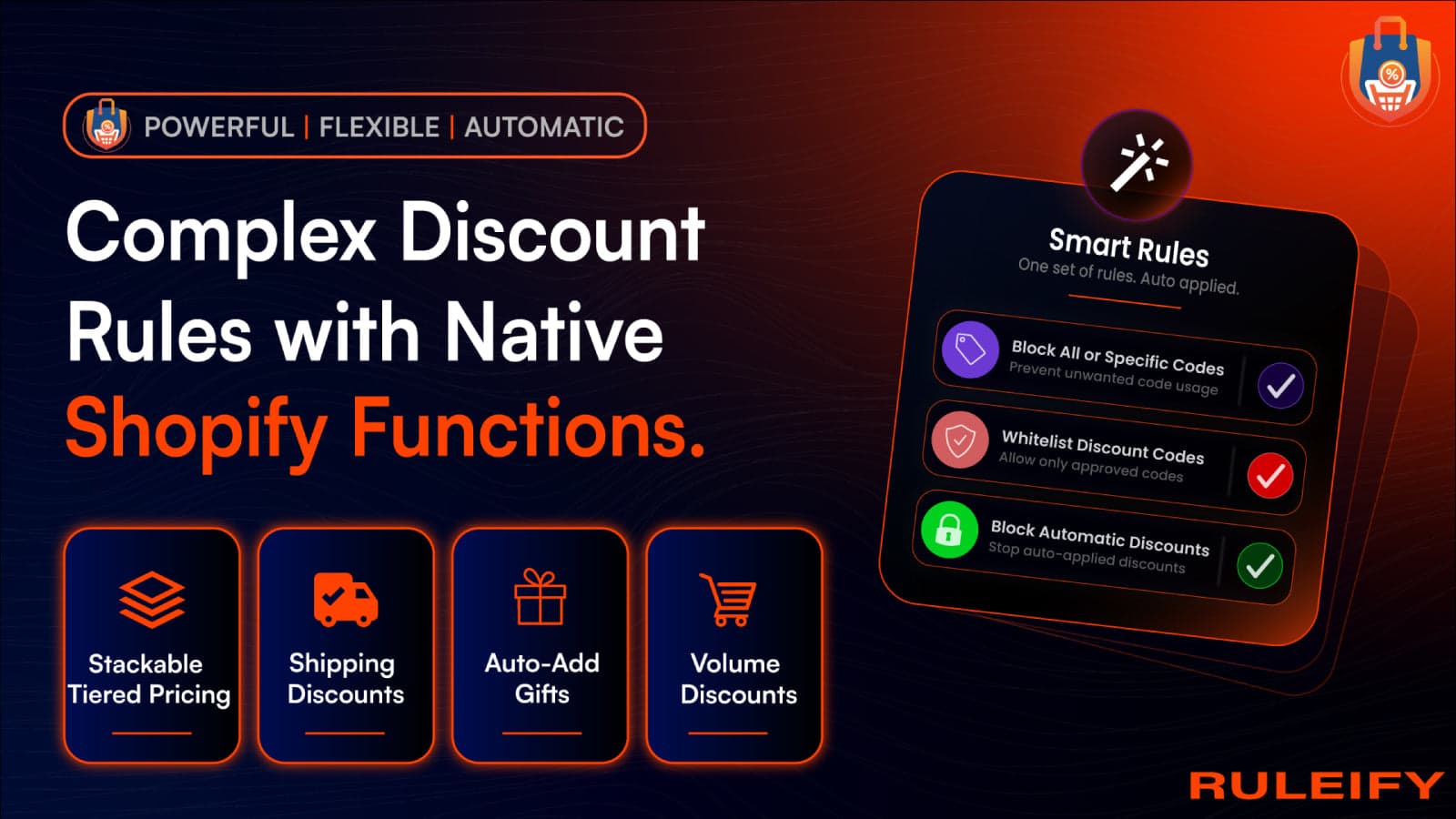 Make discounts for products, orders, gifts, and shipping.