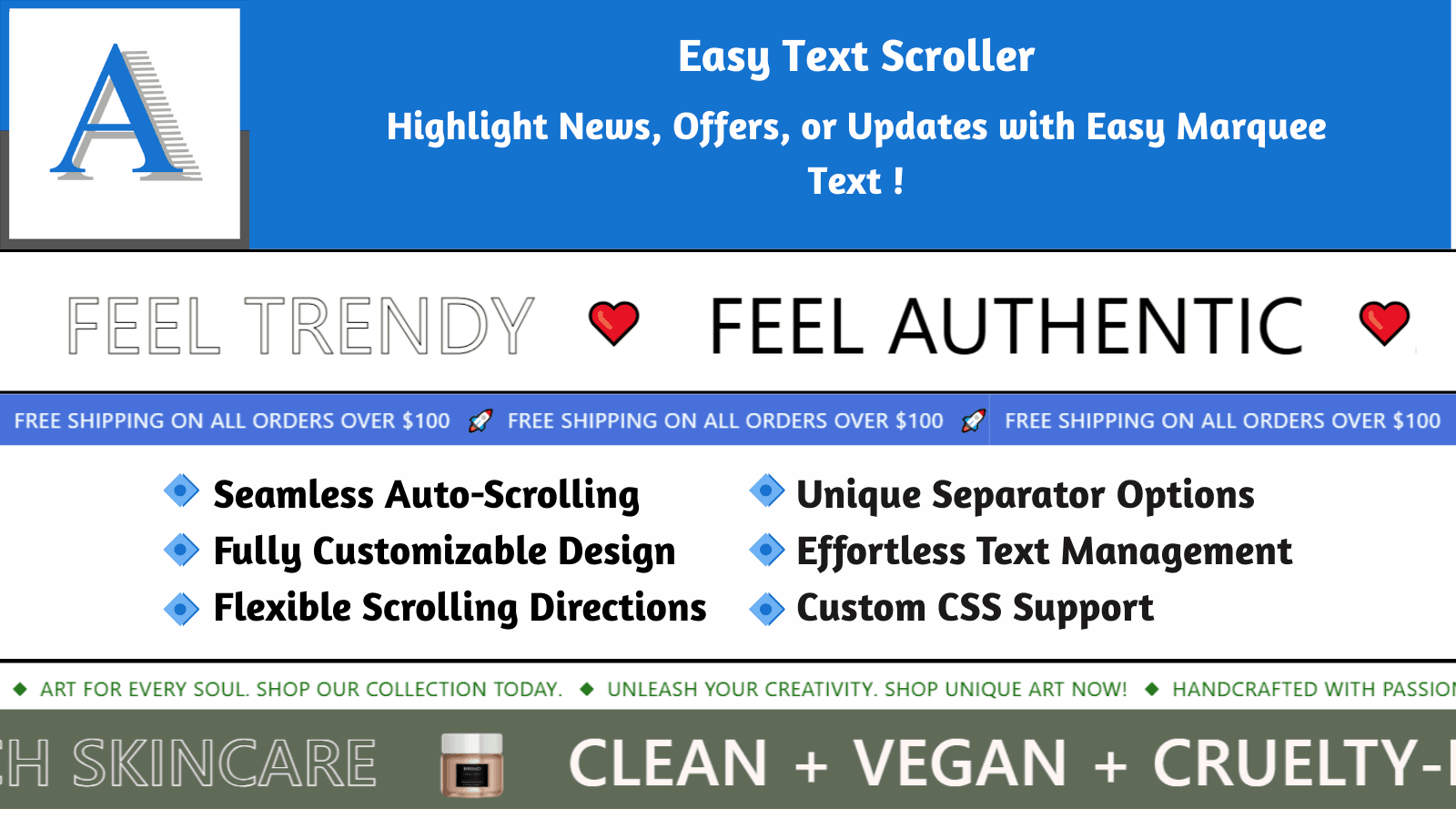 Announce - Marquee Logo Slider -Text Logo Slider Features