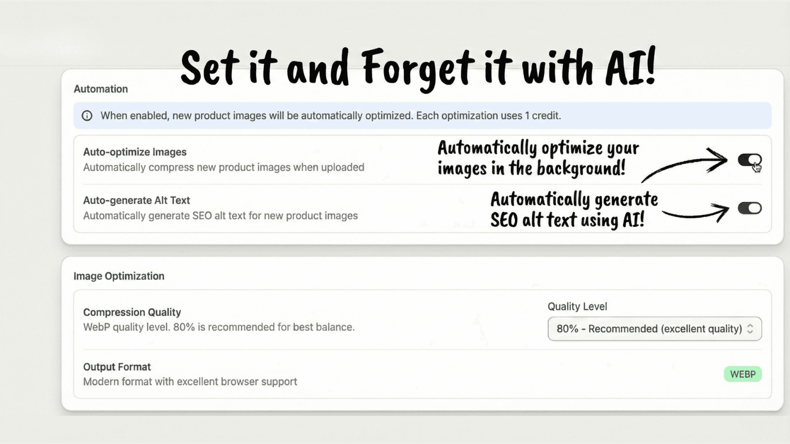 Settings page showing auto-optimization toggles enabled