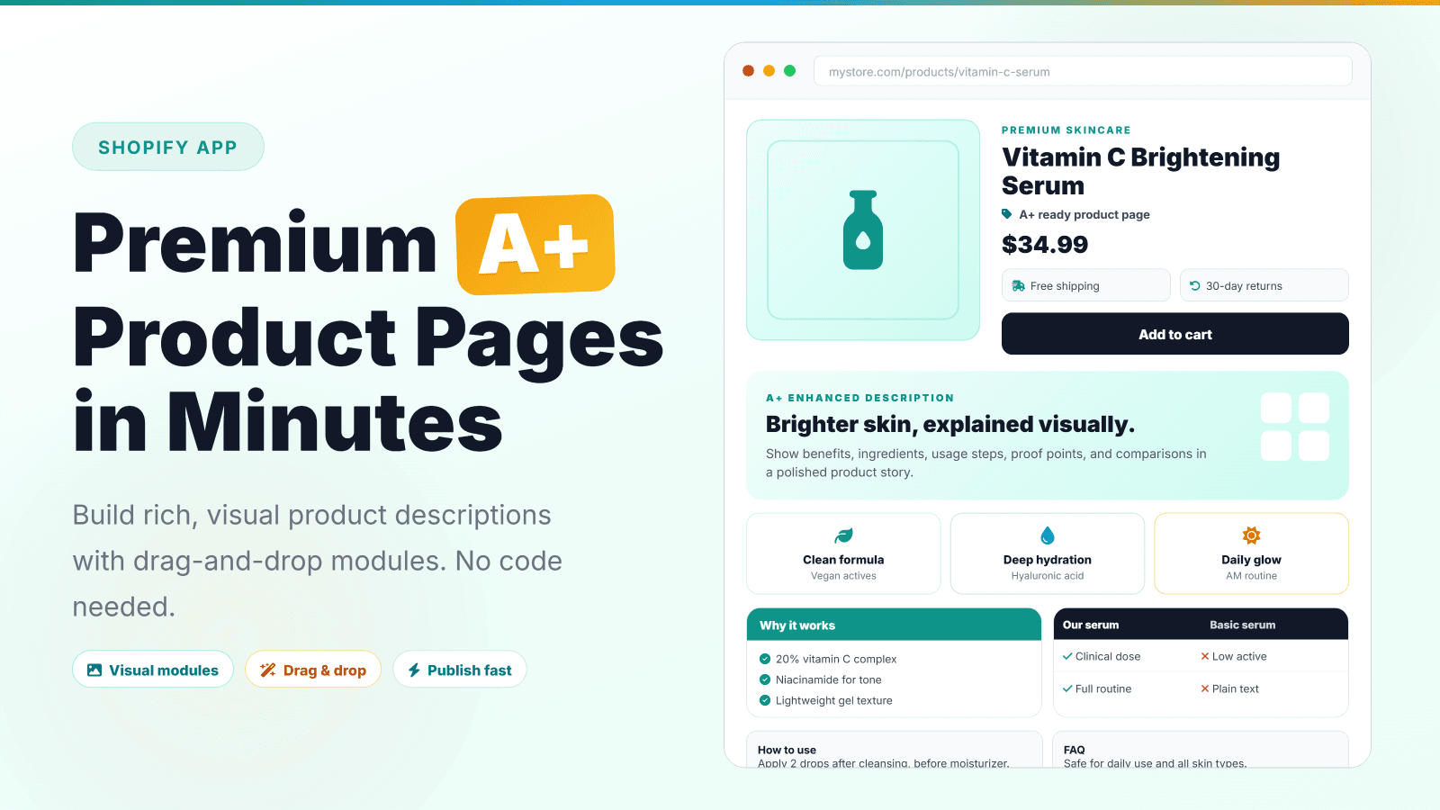 app showing rich product page with modules