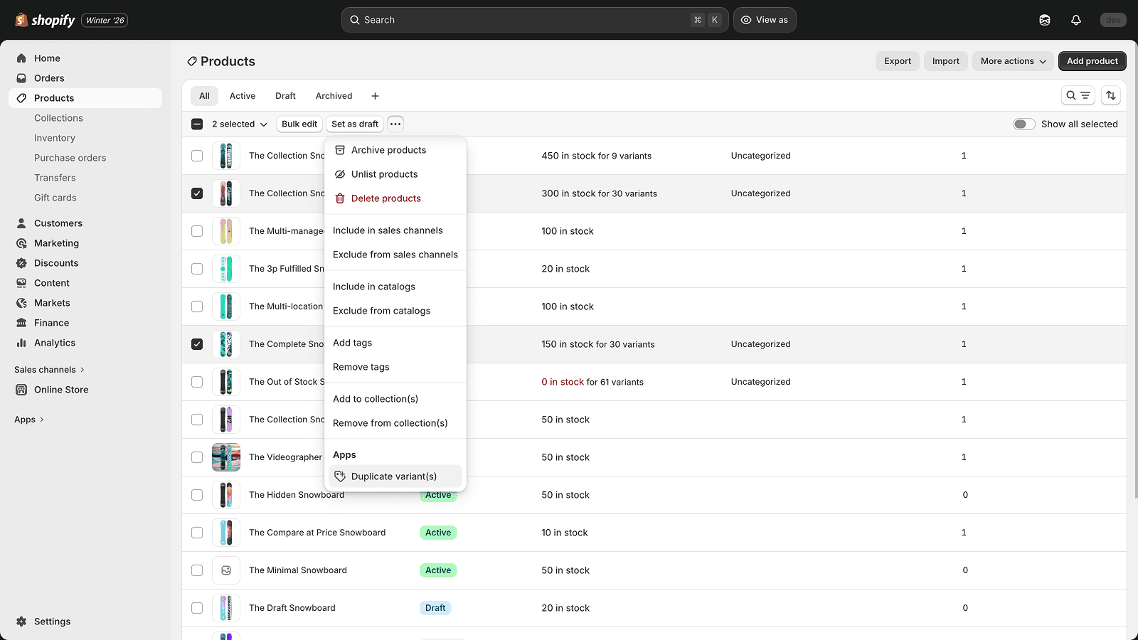 Product select context