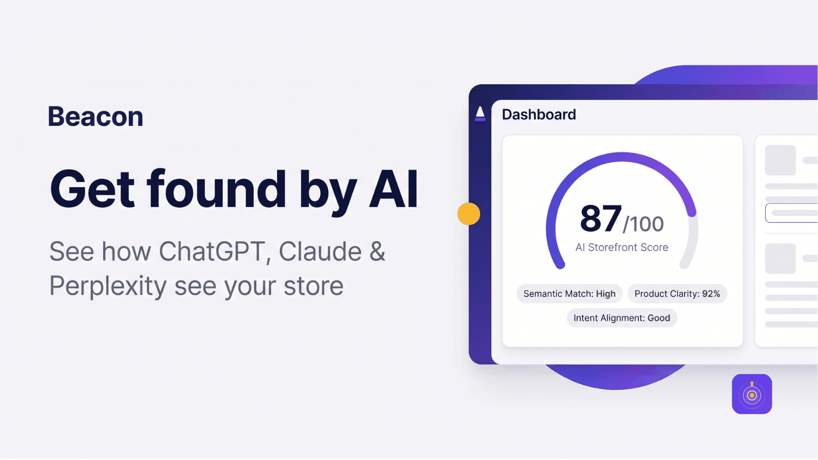 Beacon dashboard showing a store's AI visibility score