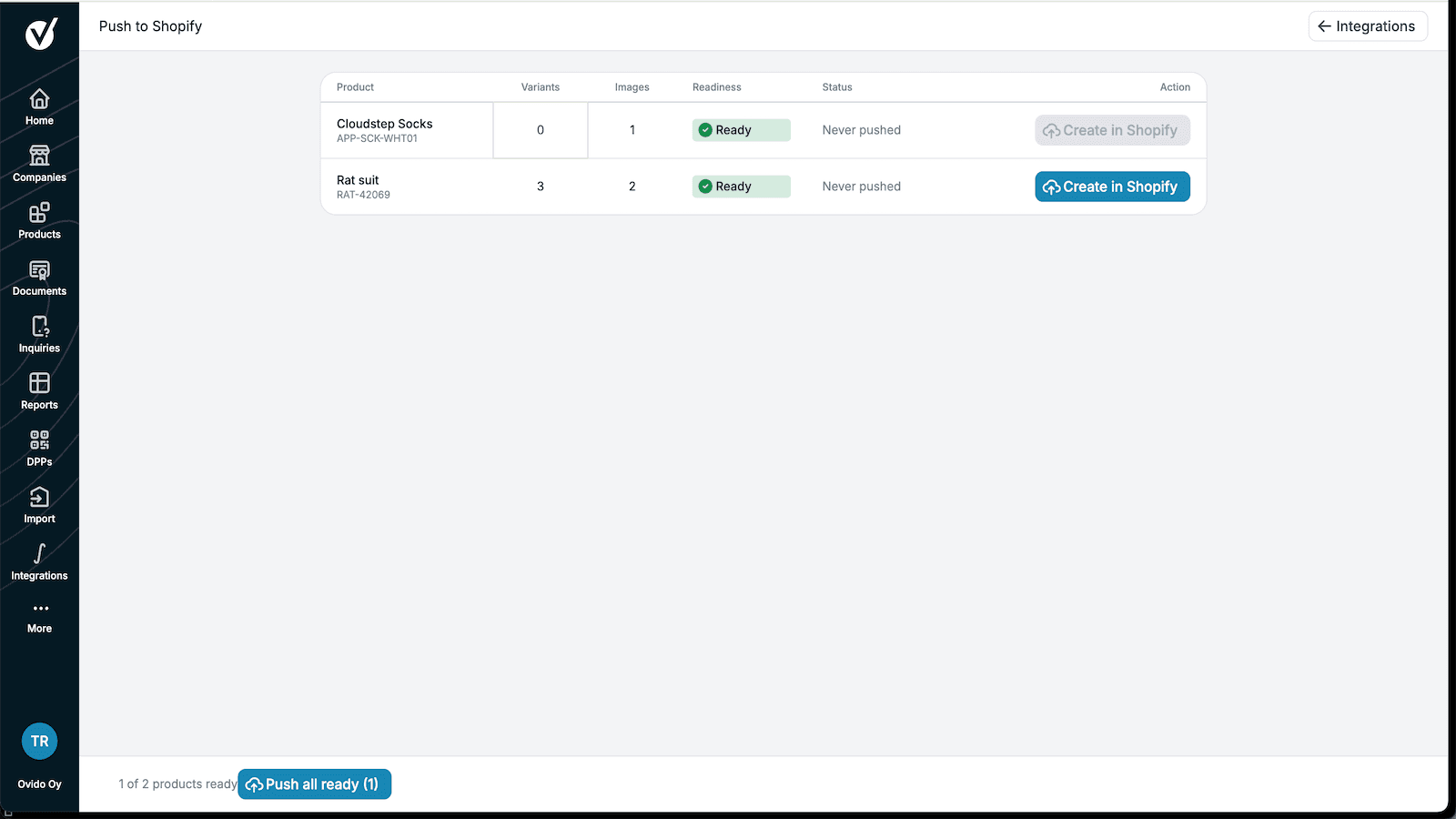 push products from ovido to your storefront