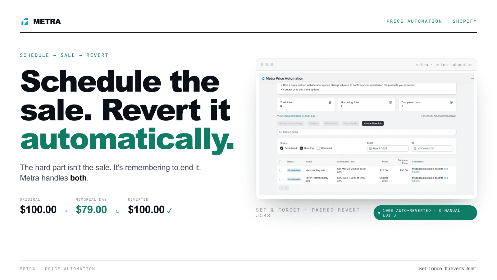Metra scheduler: sale job paired with auto-revert