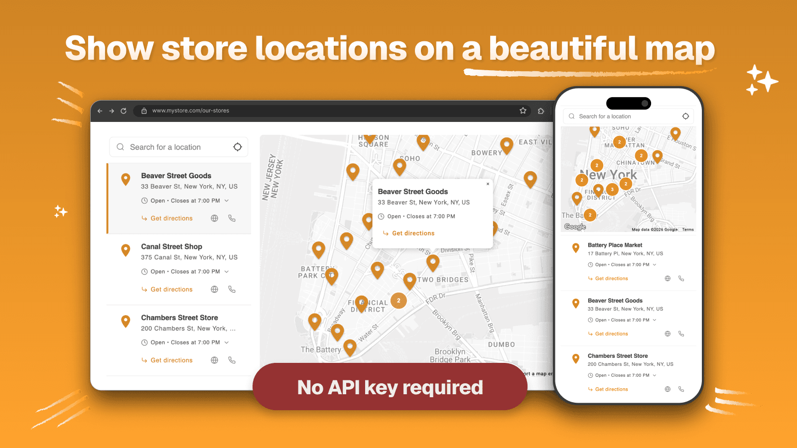 Show store, dealer, stockists locations on a beautiful map