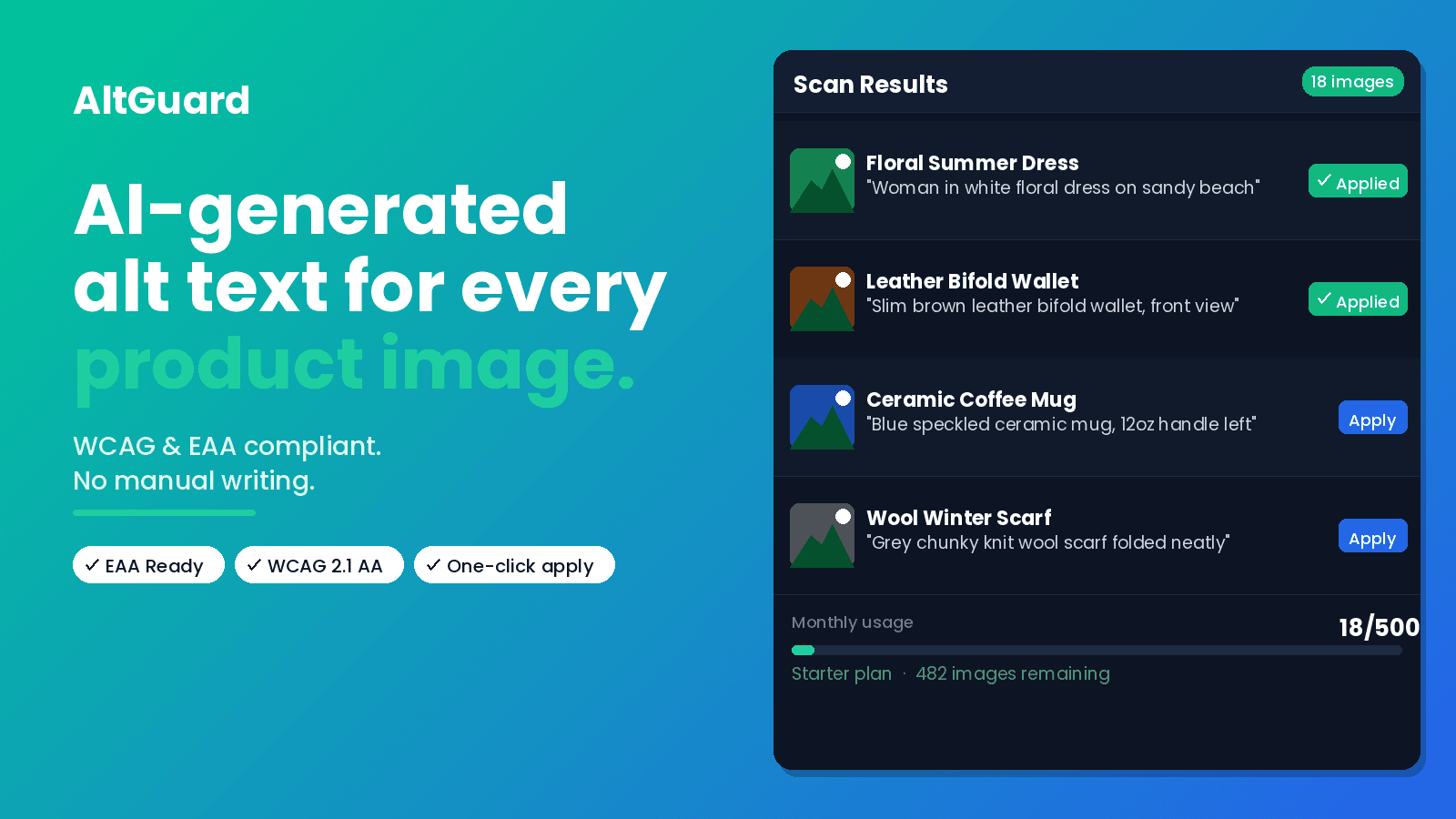 AltGuard's AI alt text generator for Shopify — WCAG & EAA ready