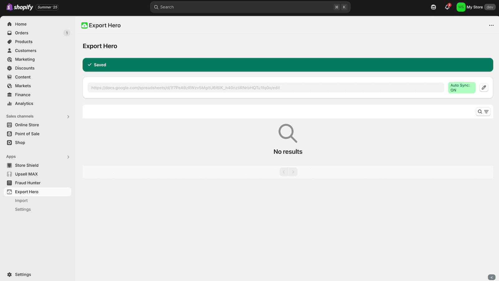 Export hero dashboard