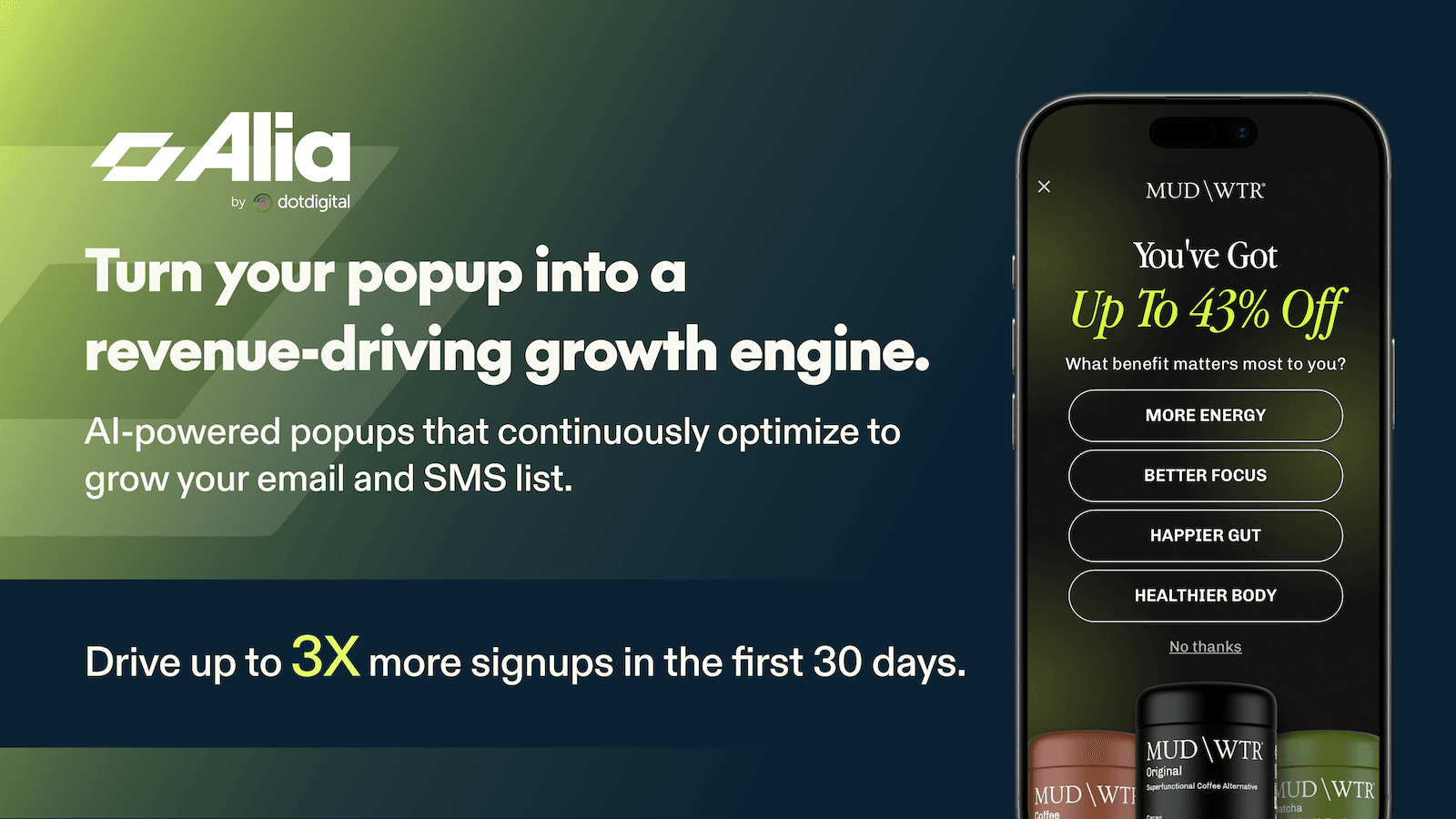 Alia popup app: AI popups drivng revenue and subscriber grwoth