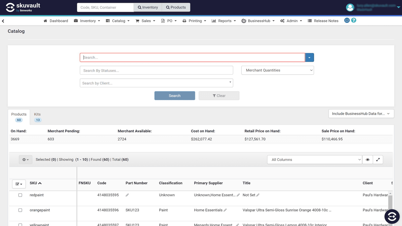SkuVault Catalog Screenshot