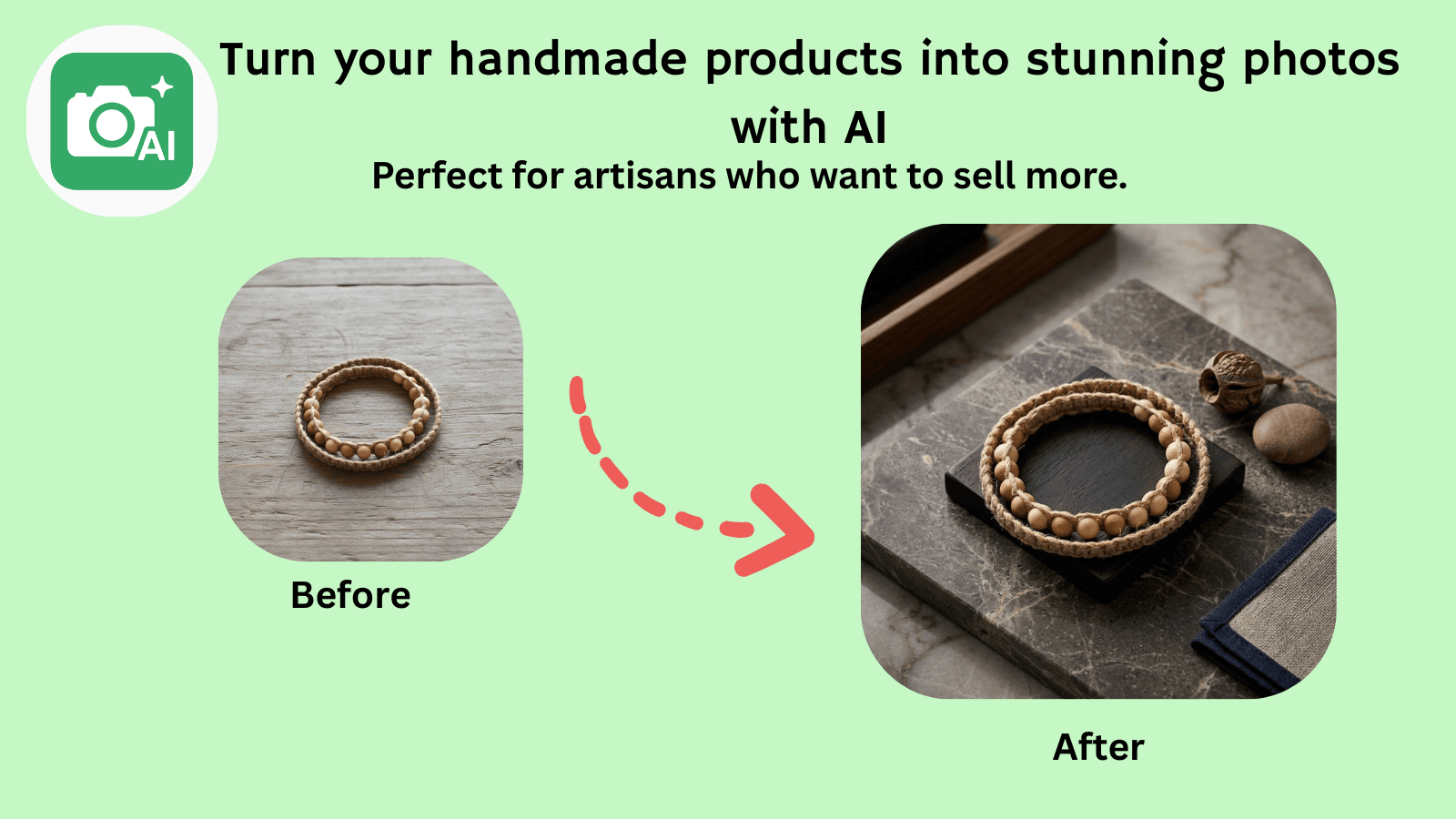 Turn your handmade products into stunning images with AI