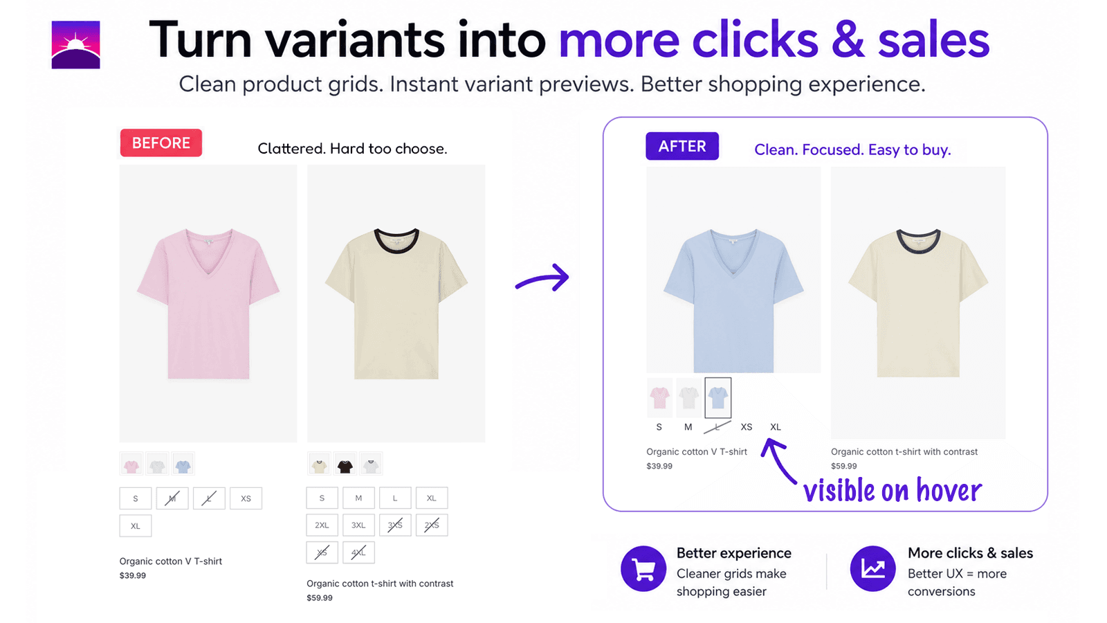 View variants on product hover for better browsing experience.