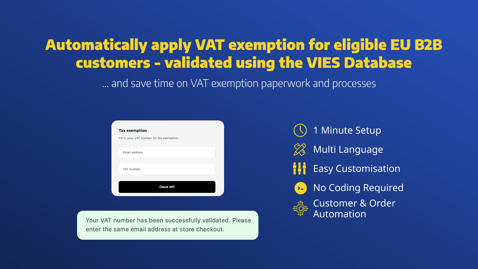 VAT ID validation widget applying EU B2B tax exemption