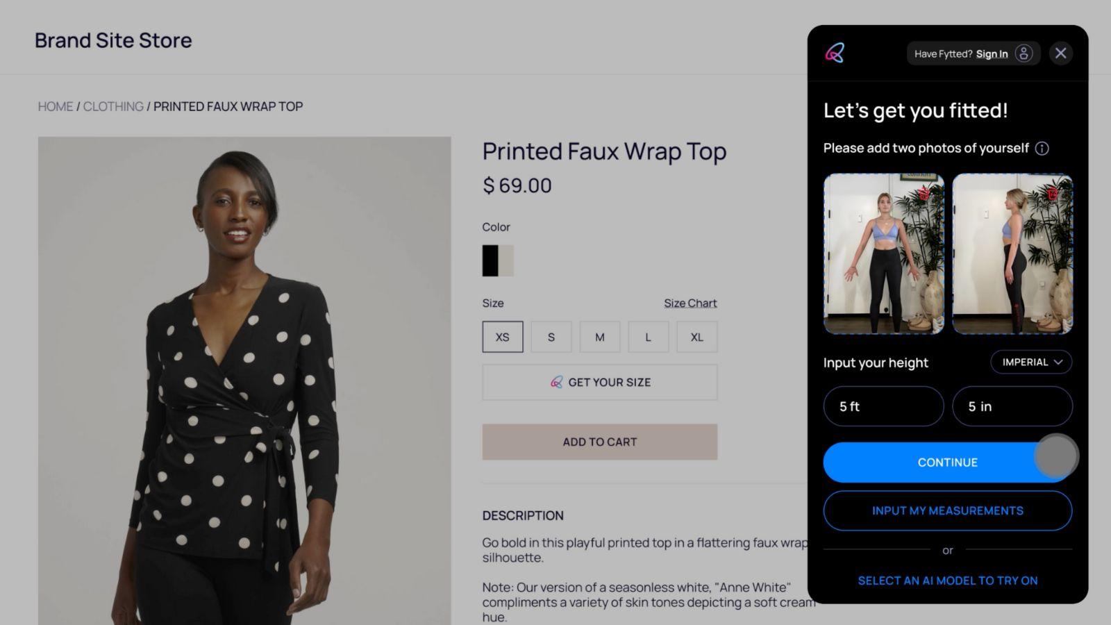 Fytted user flow 1: Upload image and height for entering fitting