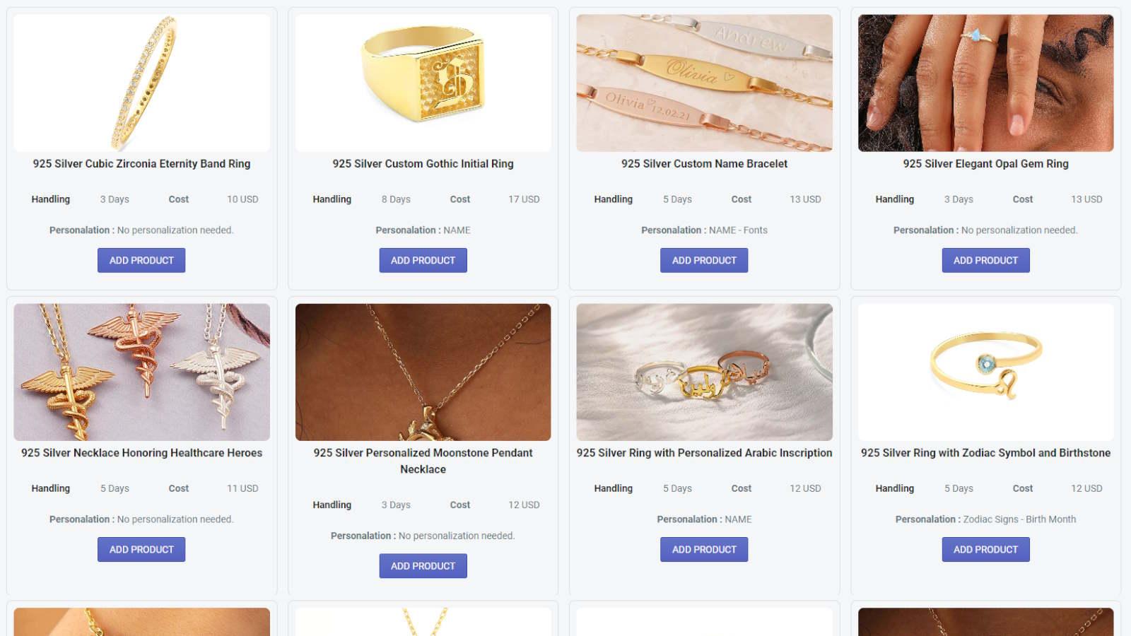 Personalized jewelry dropshipping