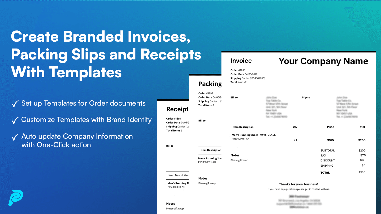 Create branded invoice packing slips
