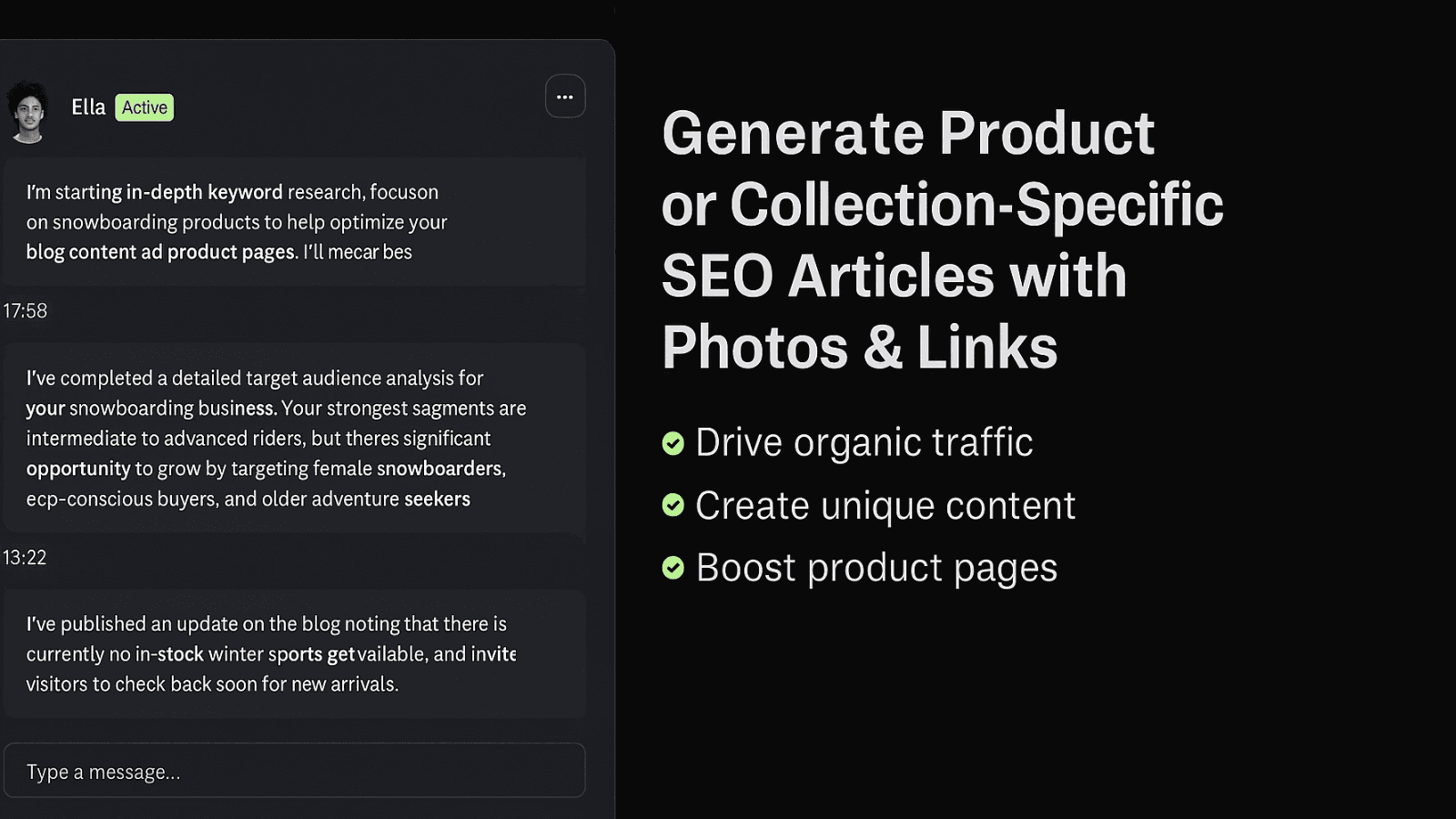 Chat interface with the AI Agent. Generate posts for you