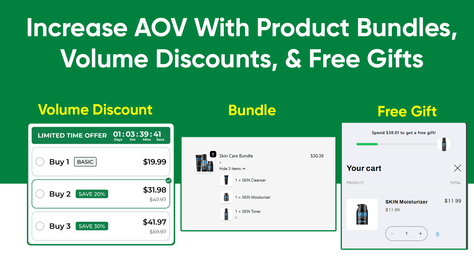 Product Bundles, volume discounts, and free gifts