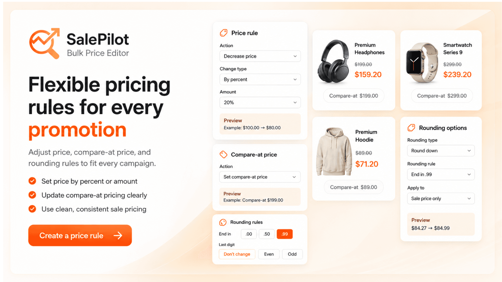 SalePilot banner with bulk pricing, scheduling, and rollback