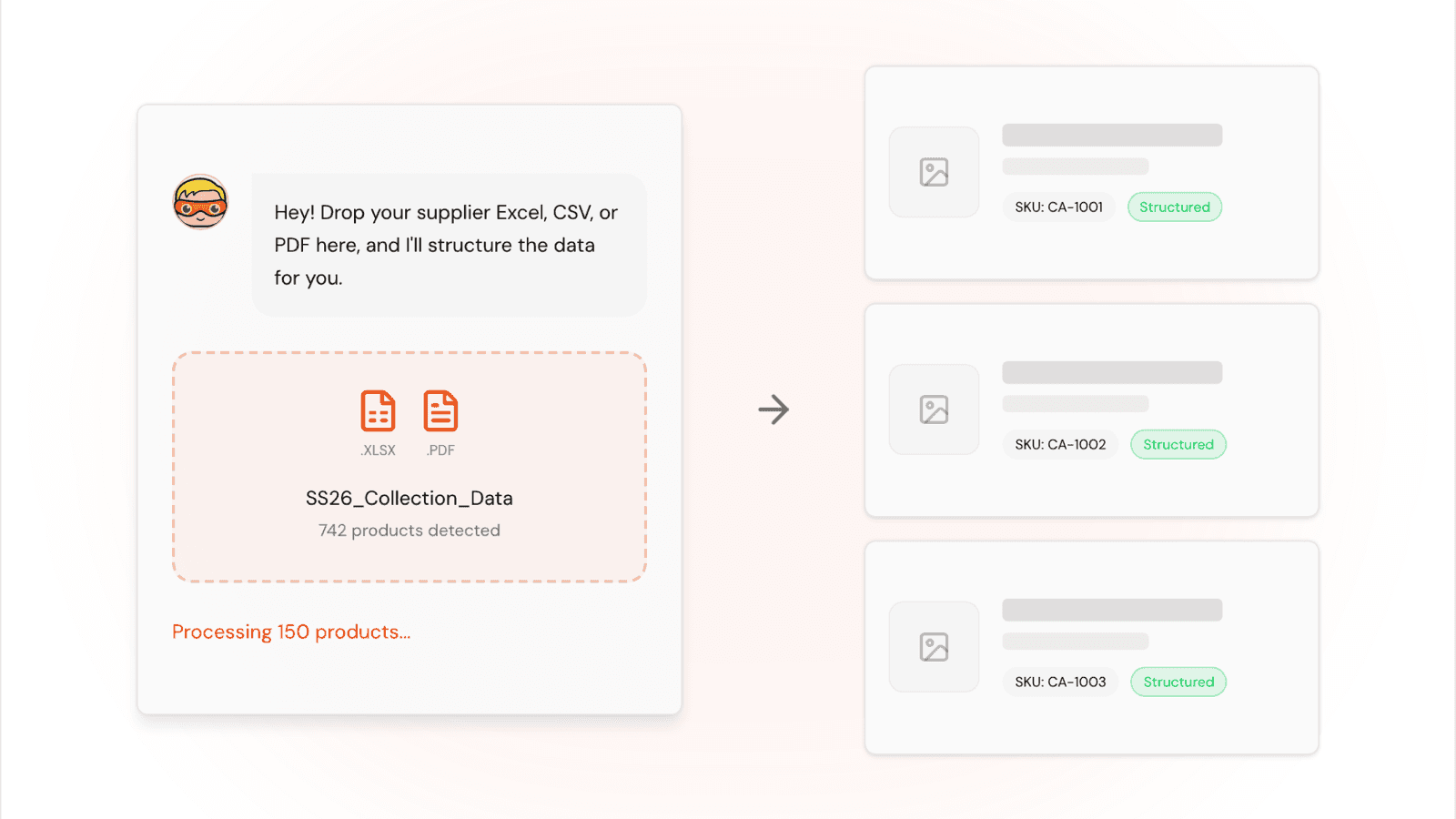 AI agent importing supplier CSV into structured product catalog