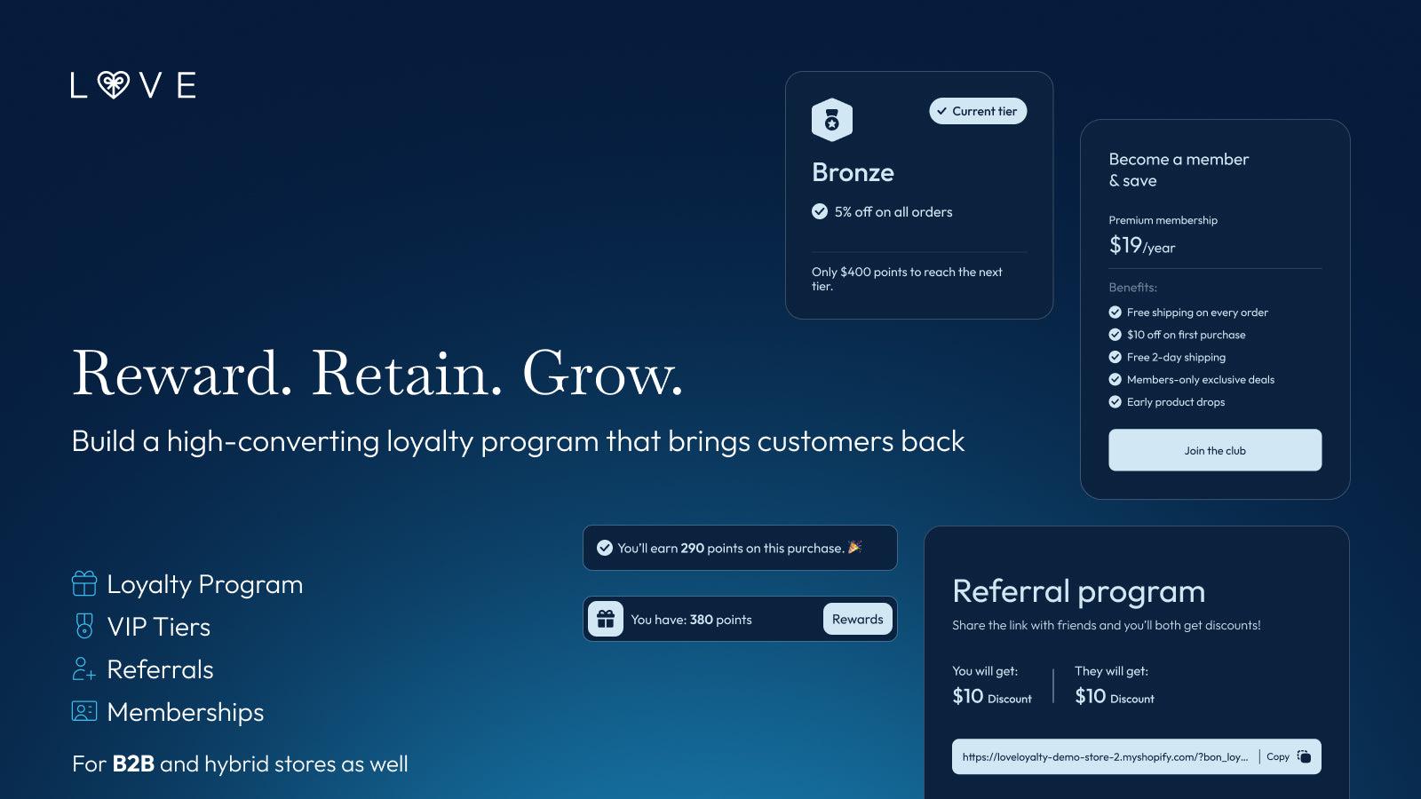 Drive retention with Love Loyalty Program, Rewards & memberships