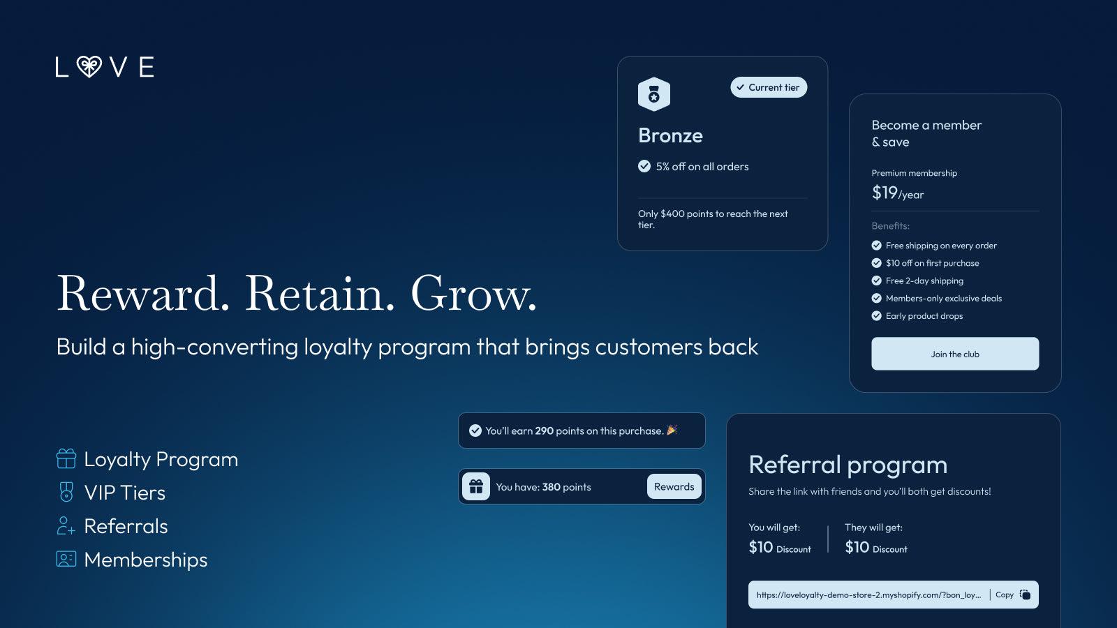 Drive retention with Love Loyalty Program, Rewards & memberships