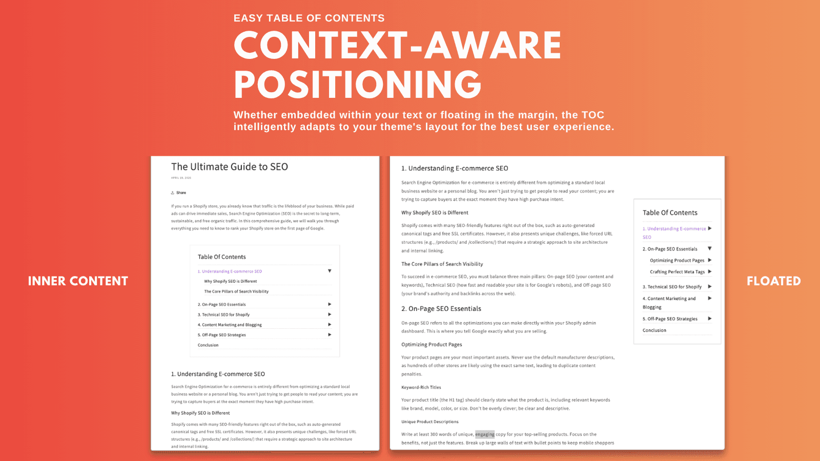 Inner Content and Floated Table of Contents positioning