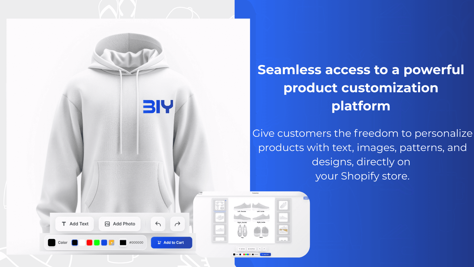 Product customization platform with text, image, and design tool